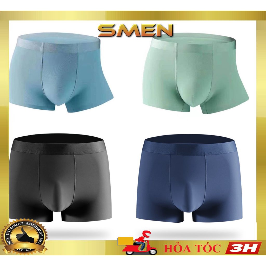 Quần lót nam boxer thun lạnh LỤA BĂNG cao cấp quần sịp đùi nam vải lụa băng co dãn thông thoáng SL02 - SMEN