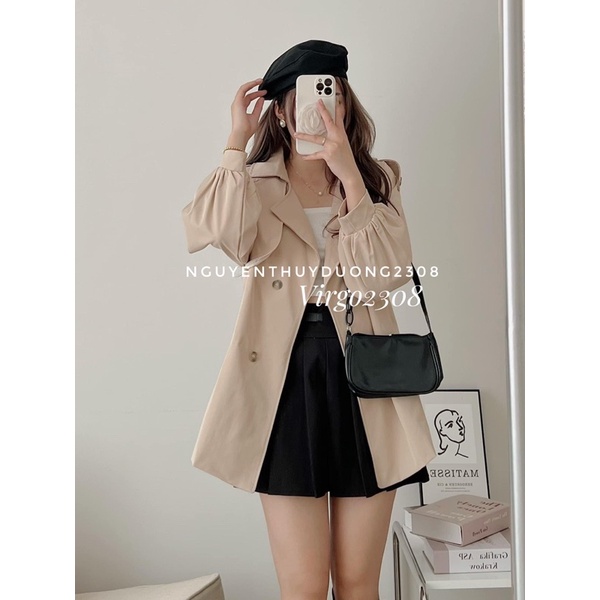 [NEW]ÁO KHOÁC MANGTO KAKI KÈM ĐAI TAY BO DÁNG LỠ 4 CÚC