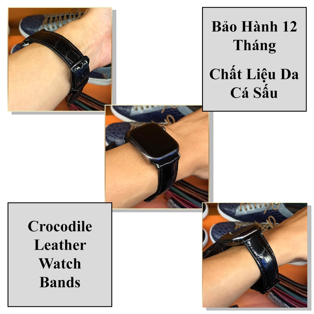 Dây Đồng Hồ Apple Watch Da Cá Sấu Màu Đen Size 38mm/40mm/42mm/44mm