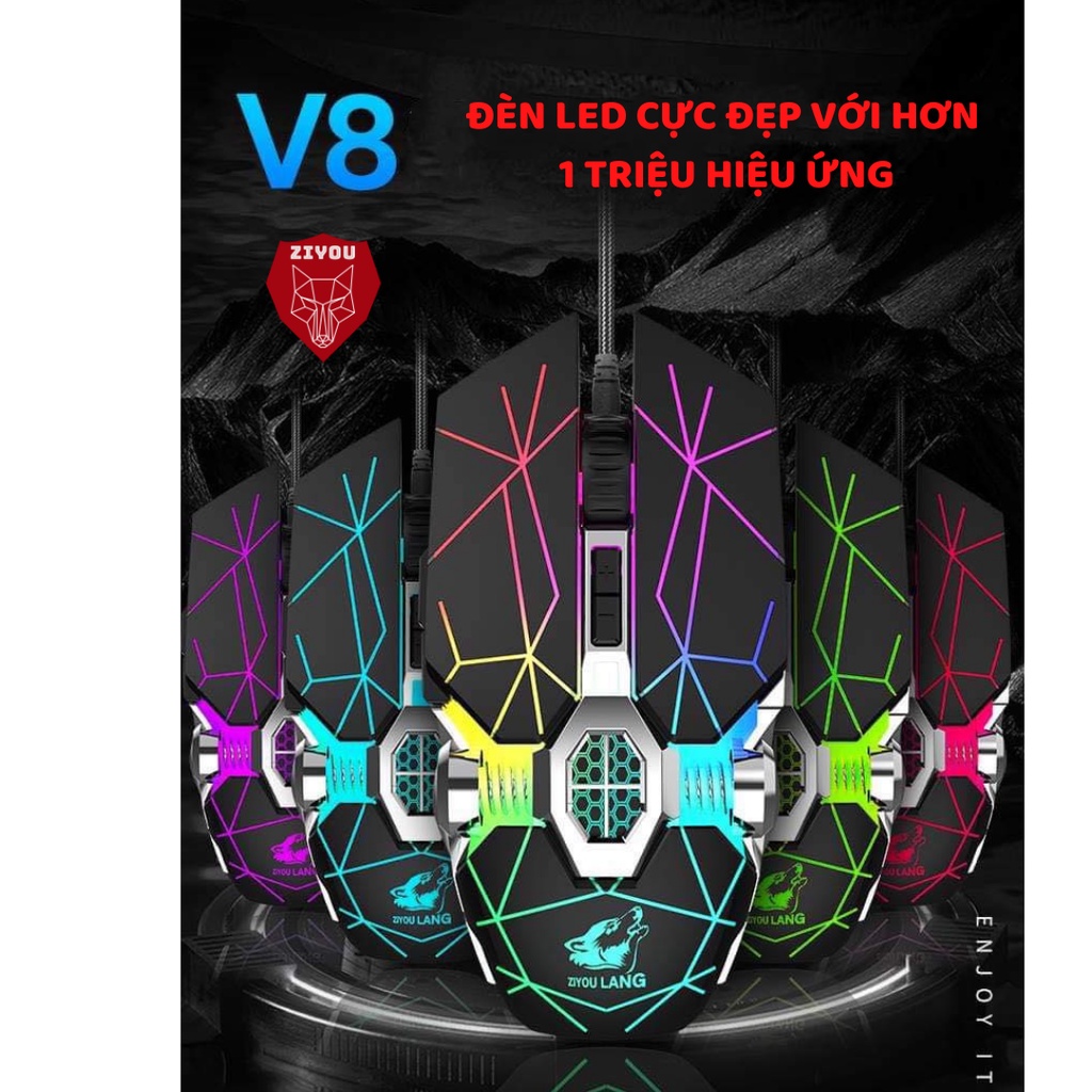 Chuột máy tính,gaming có dây ZIYOU V8 có LED RGB tự đổi màu cực đẹp,chơi game,dùng văn phòng