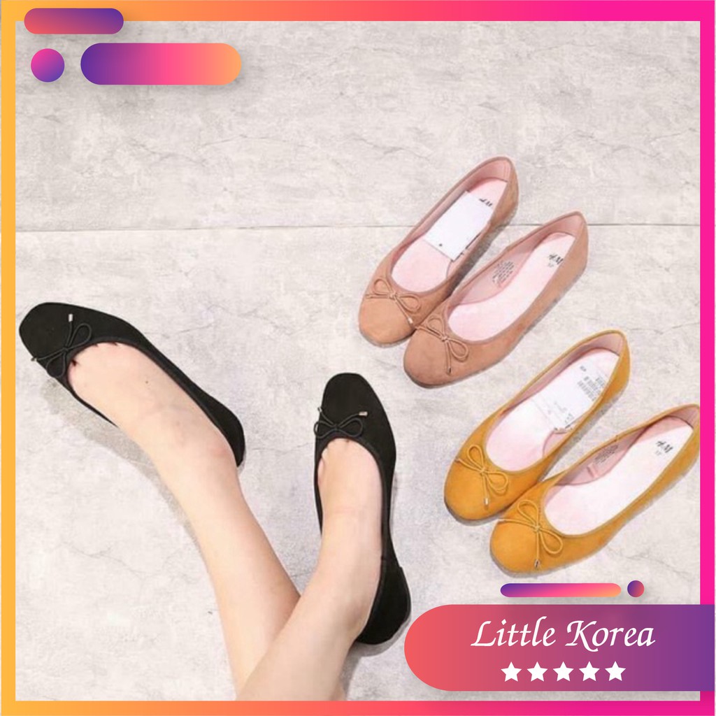 Giầy Búp Bê Nữ Giày Lười Đế Bệt Da Lộn Thắt Nơ H.M - LITTLE KOREA