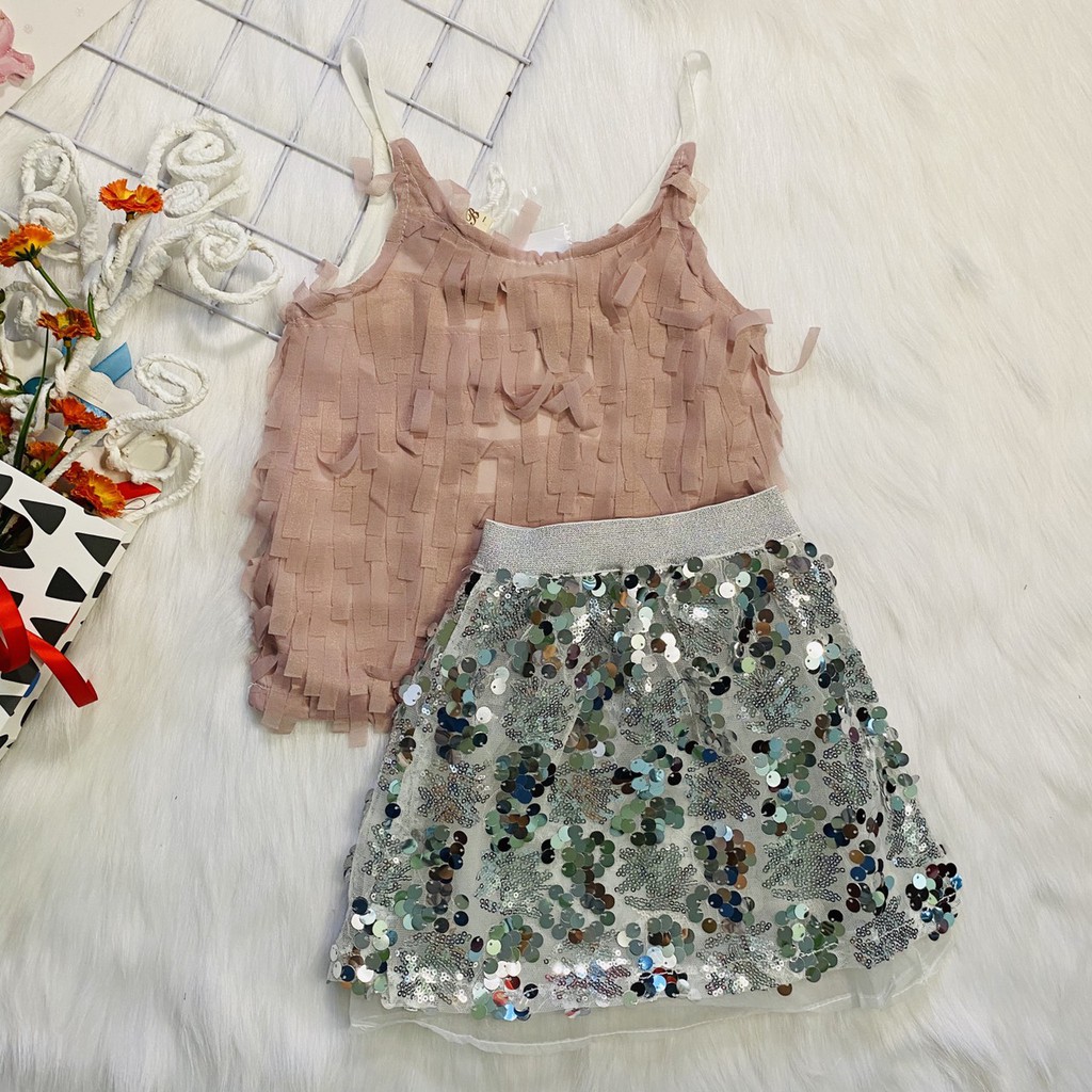 Sét bộ bé gái size 13-21kg chân váy kim sa sành điệu