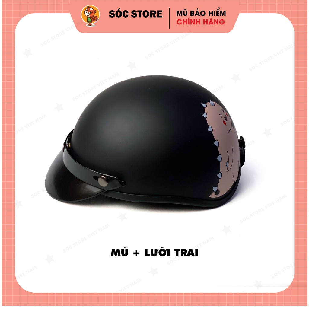 Mũ bảo hiểm nửa đầu 1/2 in hình Khủng long đen kính phi công Sóc Store Vietnam