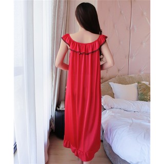 Váy ngủ dài phi lụa bèo nơ cổ, Đồ Ngủ Phi Lụa Thun  Bigsize  ( MẪU MỚI NƠ BÈO CỔ)-