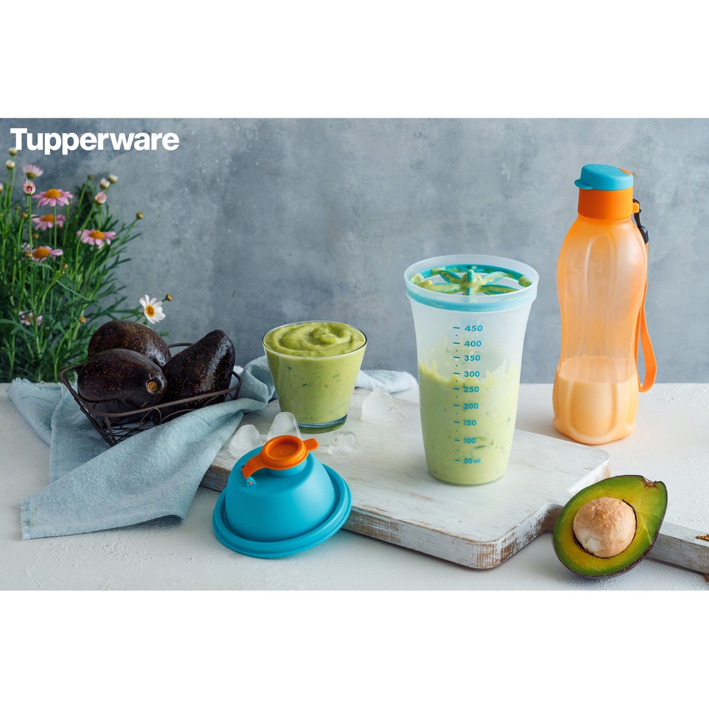 Bộ bình lắc và bình nước nhựa nguyên sinh Memberkit Shake N Go - Tupperware - 500ml - kín khí kín nước