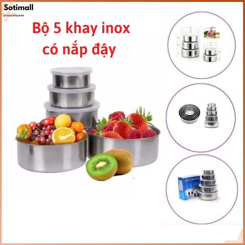 Bộ 5 Khay Inox Cao Cấp Nhiều Kích Thước Có nắp Đậy Thức Ăn Siêu Tiện Dụng - Sotimall