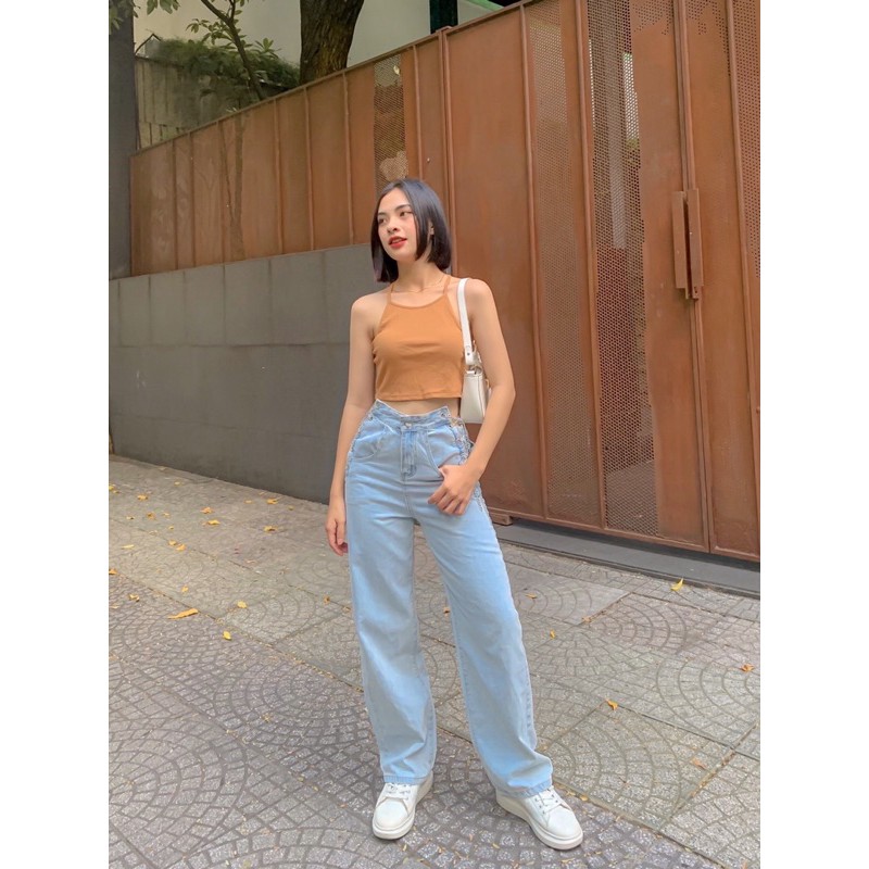 [Ảnh thật chính chủ] Áo croptop dây lưng