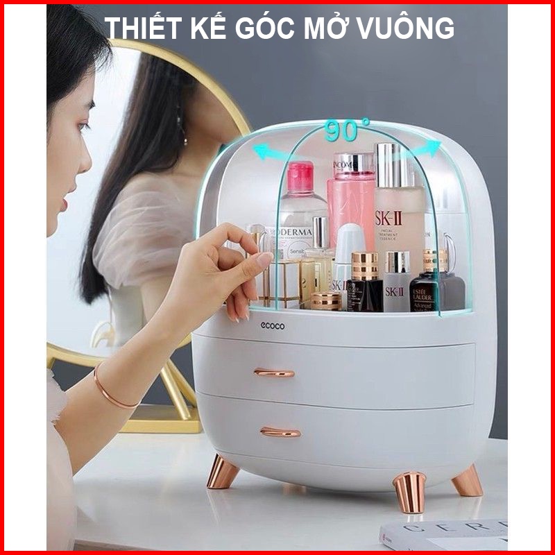 Hộp Đựng Mỹ Phẩm Để Bàn Ecoco Có Nắp Chống Bụi - 2 Ngăn Kéo, Hộp Mỹ Phẩm Mini, Kệ Để Đồ Đa Năng Nhựa ABS Cao Cấp