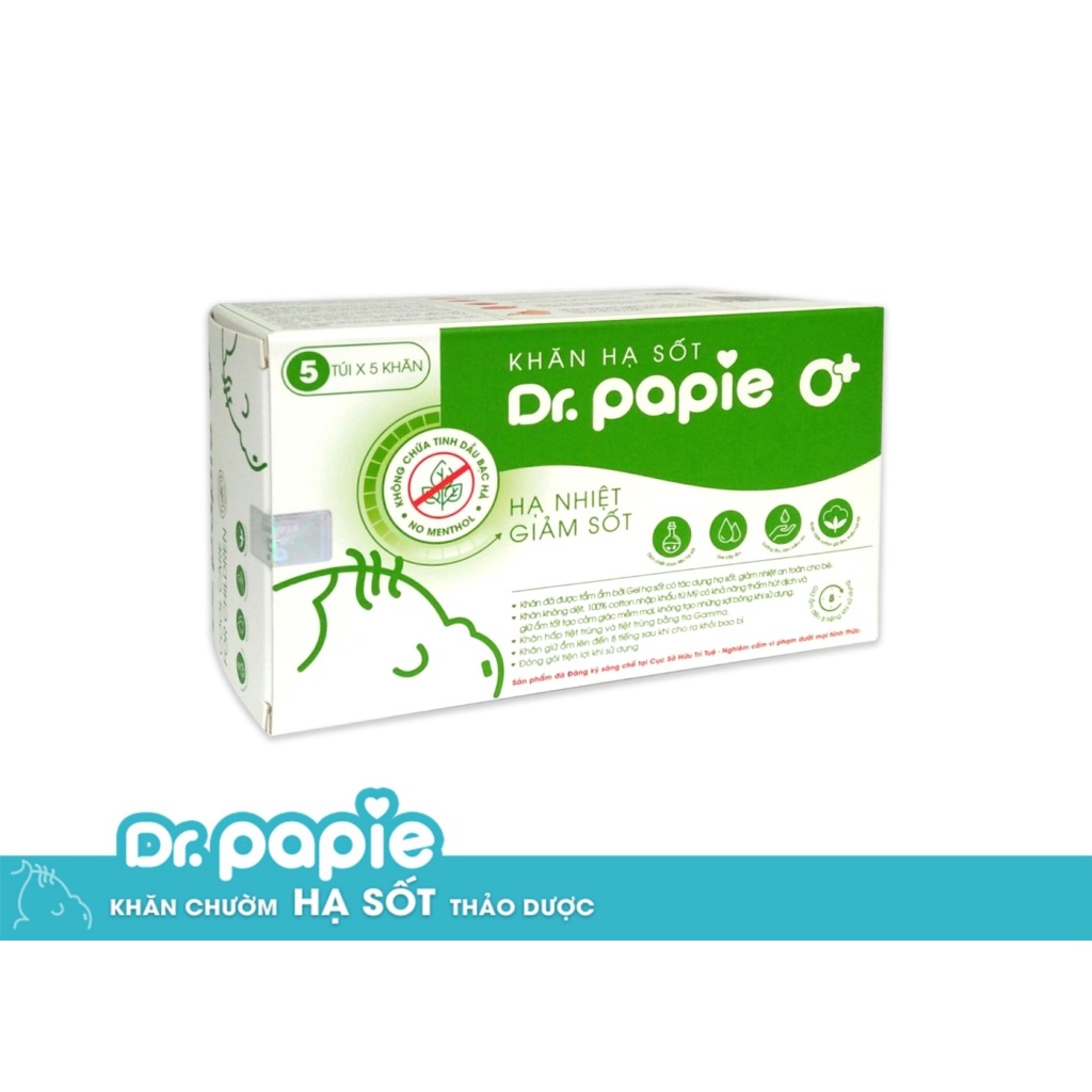 Khăn lau hạ sốt DR PAPIE cho bé từ 0 tháng tuổi