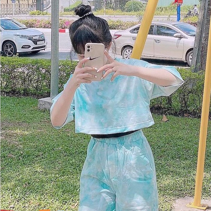 Áo Croptop Loang Màu Xanh Lá Tay Lỡ 3D Oversize Ulzzang Dáng Rộng - MM