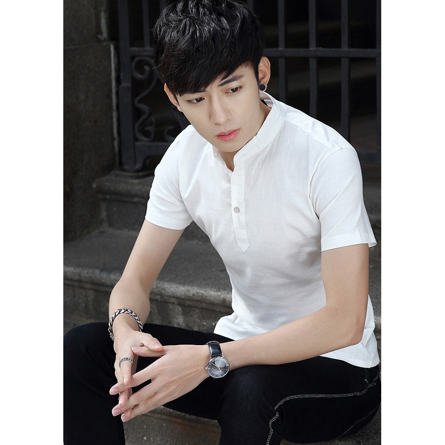 Áo Đũi Trắng Trơn Chất Mịn Mát Kiểu Dáng Cổ Tàu Ngắn Tay Dáng Đẹp Thời Trang