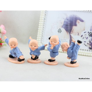 Bộ Tượng 4 Chú Tiểu Múa Võ Áo Xanh Cao Cấp