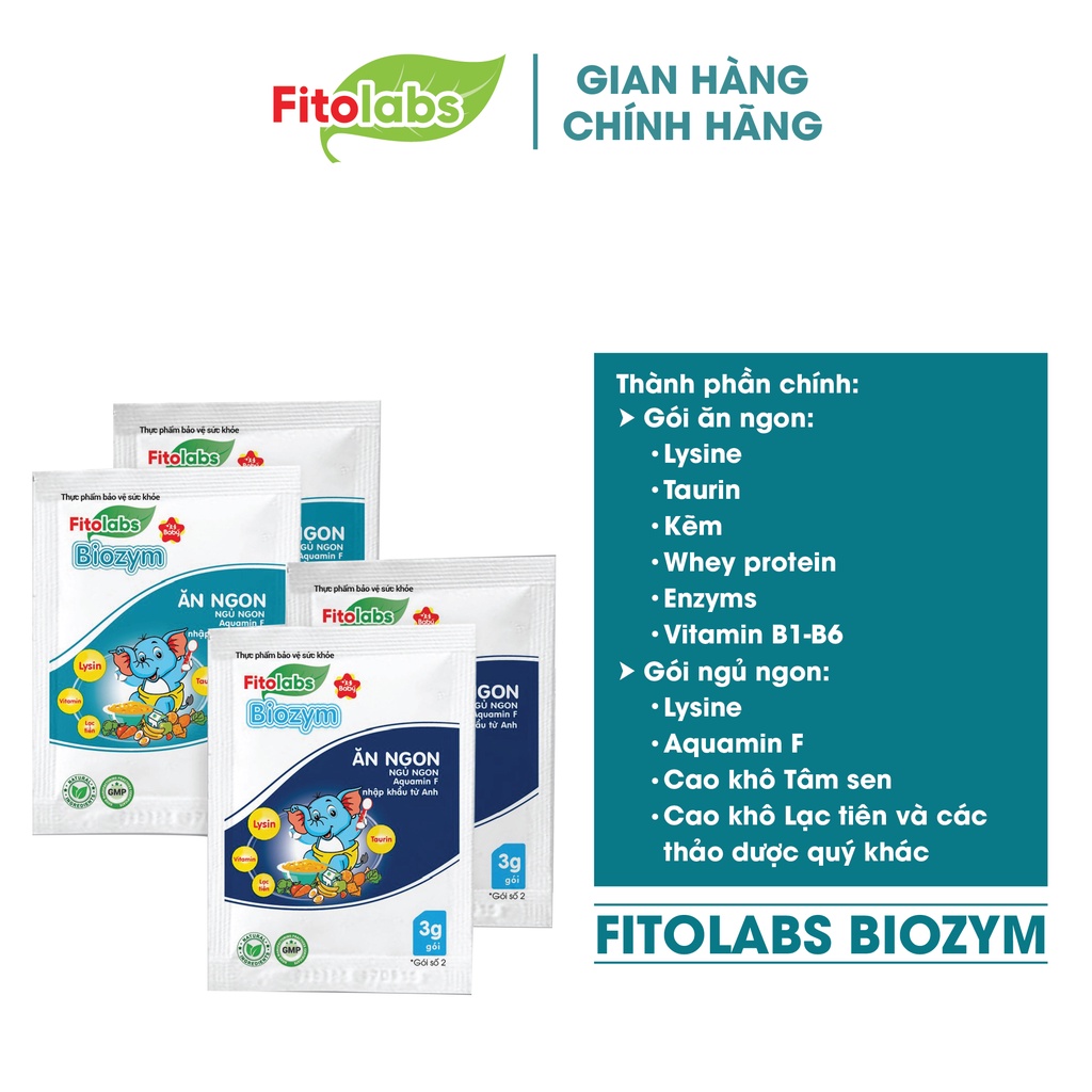 Cốm Ăn Ngon Ngủ Tốt Cho Bé Fitolabs Biozym Giúp Trẻ Nâng Cao Sức Khỏe, Tăng Cường Tiêu Hóa, Hấp Thu Hộp 20 Gói FITO11