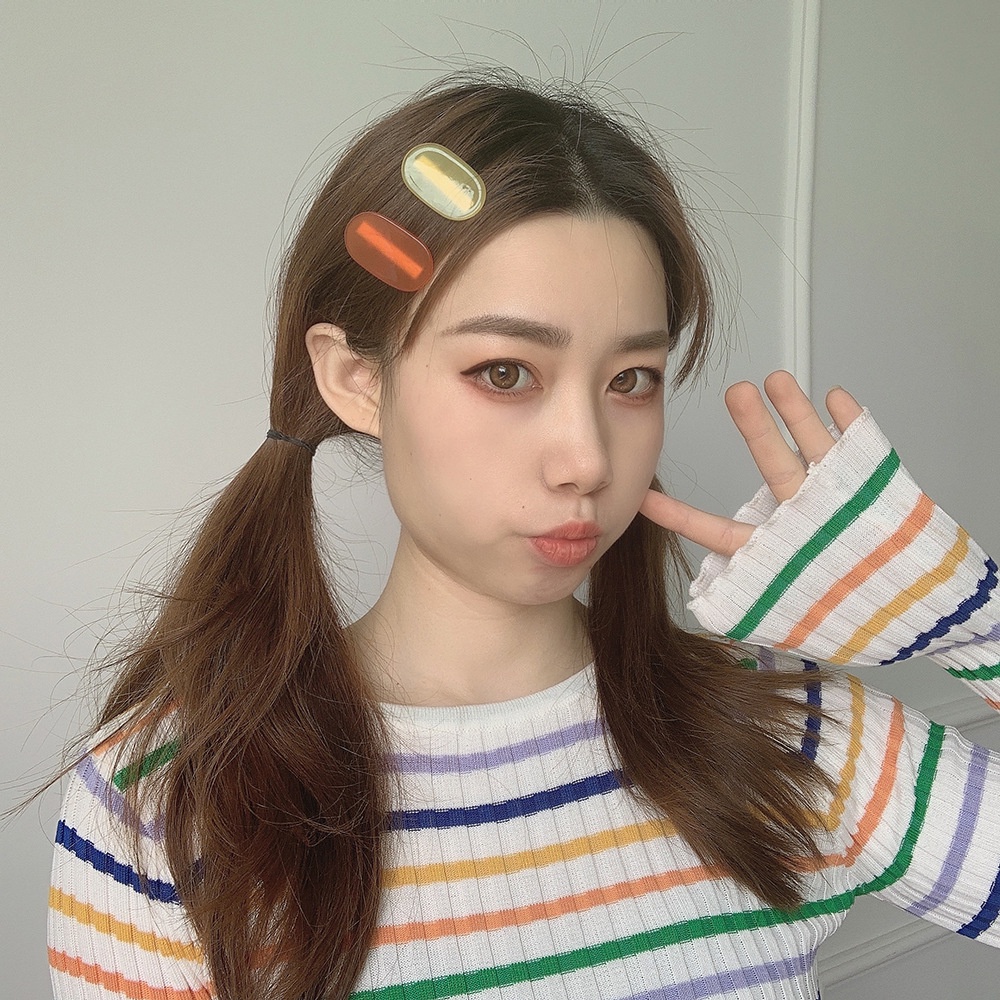 Kẹp Tóc Mái Ngang Màu Kẹo Ngọt Hình Oval Dễ Thương Cho Nữ