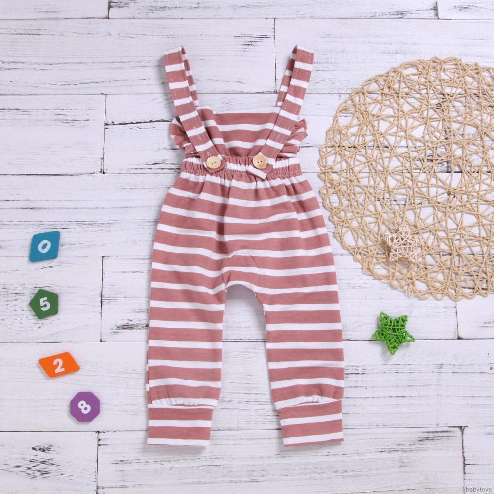 [babytoys] Summer Baby Girl Sling Stripe Jumpsuit Toddler Newborn Solid Color Bodysuit 0M-3T