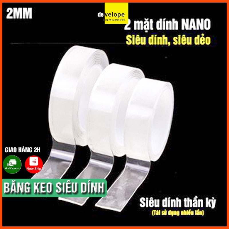 [Có video] (Dài 3m-5m) Băng keo 2 mặt siêu dính siêu chắc chắn dính trên mọi vật chất không thấm nước, chống hoá chất