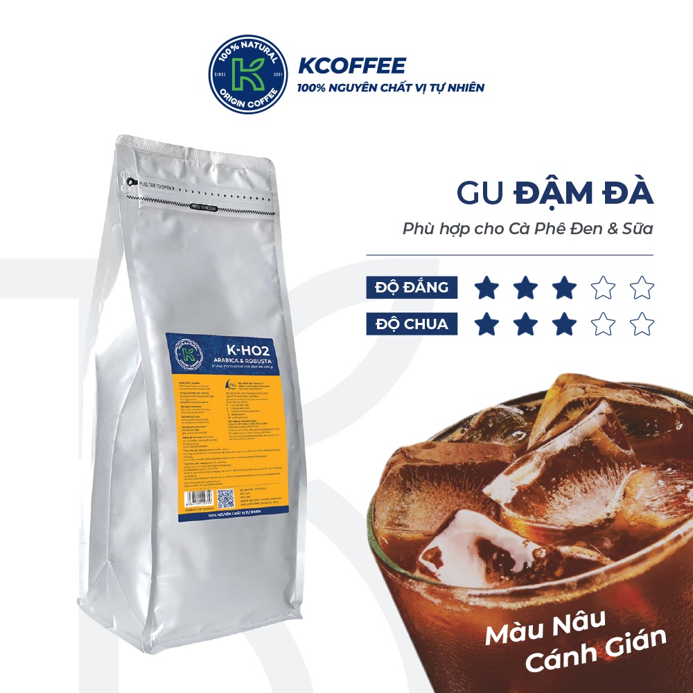 Cà Phê Sạch Nguyên Chất K-HO2 Thương Hiệu K Coffee 100% Arabica Robusta Gu Cà Phê Châu Âu (500G-1000G/Gói)