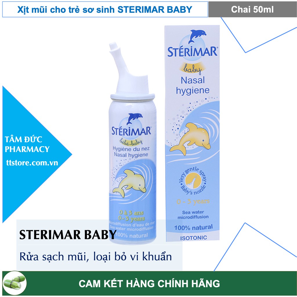 Xịt Mũi STERIMAR BABY [Chai 50ml] - Nước Biển Sâu Vệ Sinh Mũi cho trẻ sơ sinh/trẻ nhỏ (sterima baby / xịt mũi cá heo)