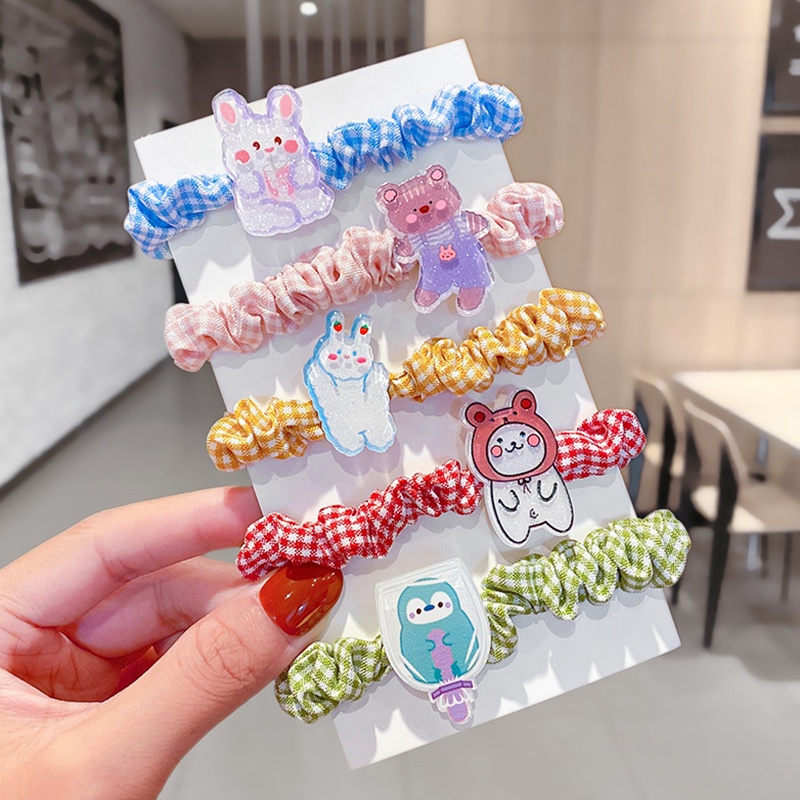 Set 5 dây buộc tóc co giãn họa tiết hoạt hình dễ thương cho bé gái