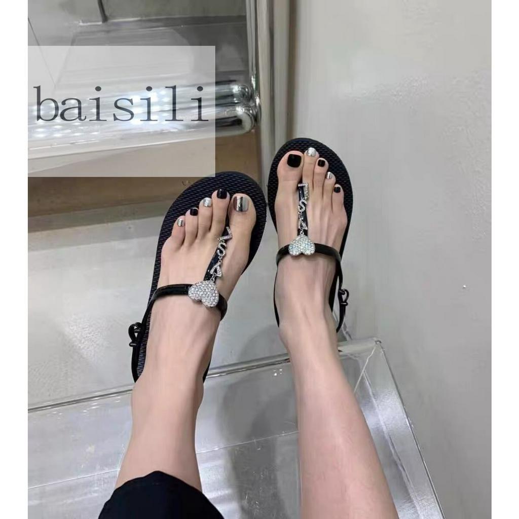 SANDAL BỆT BAISILI - GIÀY ĐẾ BẰNG QUAI KẸP HÌNH TRÁI TIM ĐÍNH ĐÁ PHONG CÁCH THỜI TRANG NỮ HIỆN ĐẠI BS220923