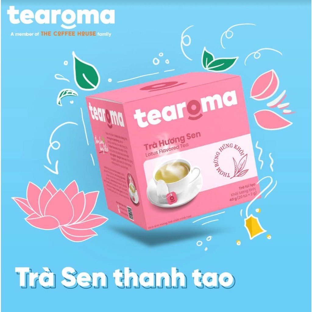 Bộ 4 vị trà túi lọc Tearoma vị Lài - Olong - Sen - Đào (Hộp 20 túi x 2g)