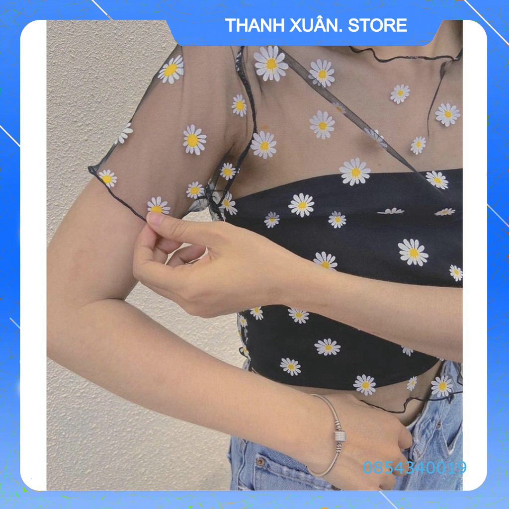 SET 2 MÓN CROPTOP HOA CÚC LƯỚI ❤️ SET ÁO TUBE QUÂY MIX ÁO REN LƯỚI CHIFON HOA CÚC ĐEN TRẮNG 👗 💝 - TXShop