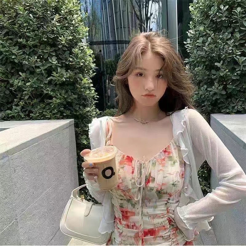 COZOKC COZOK Áo cardigan dệt kim COZOK tay dài phối bèo kiểu dáng thời trang