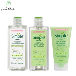 Combo Simple Làm Sạch & Cân Bằng Dịu Nhẹ Da Nhạy Cảm 3 Món