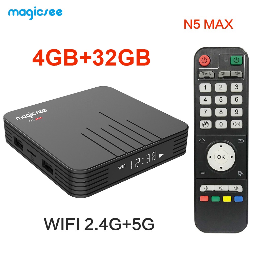 Hộp TV Box N5 Android 9.0 S905X3 Cortex-A55 lõi tứ 64 Bit 4GB/32GB 2.4G&5G WiFi 4K H.265 VP9 Miracast HD và phụ kiện