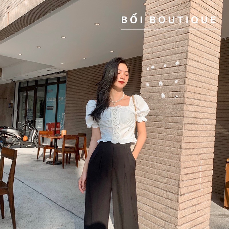 [100% GIỐNG ẢNH] Áo croptop cổ vuông tay ngắn ôm eo hợp thời tang trang hè | BigBuy360 - bigbuy360.vn