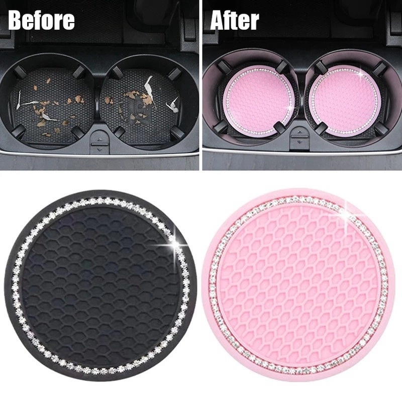 1 miếng lót bình nước bằng silicone chống trượt hình dấu chân chó đính đá sáng bóng cho xe hơi