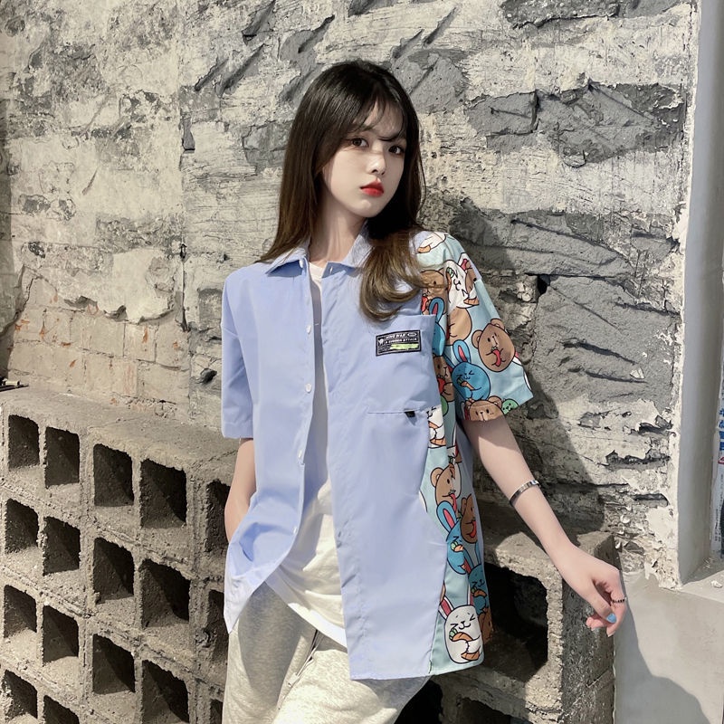 Áo sơ mi IELGY tay ngắn màu trơn ngọt ngào xinh xắn cho nữ