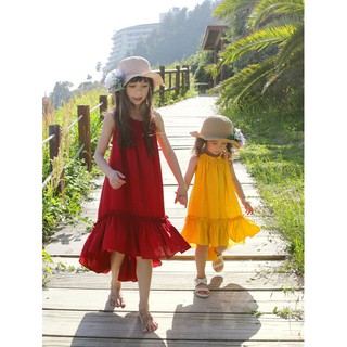 Váy maxi trơn hai dây cho mẹ và bé