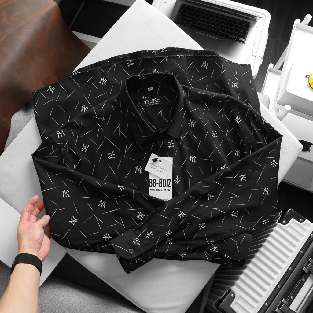 Áo sơ mi nam tay dài NY toàn thân bigsize thời trang màu trắng đen - 70-130kg