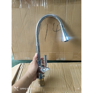 Vòi rửa chén bát Nóng Lạnh đồng thau mạ crom lò xo - loa kèn chân đồng
