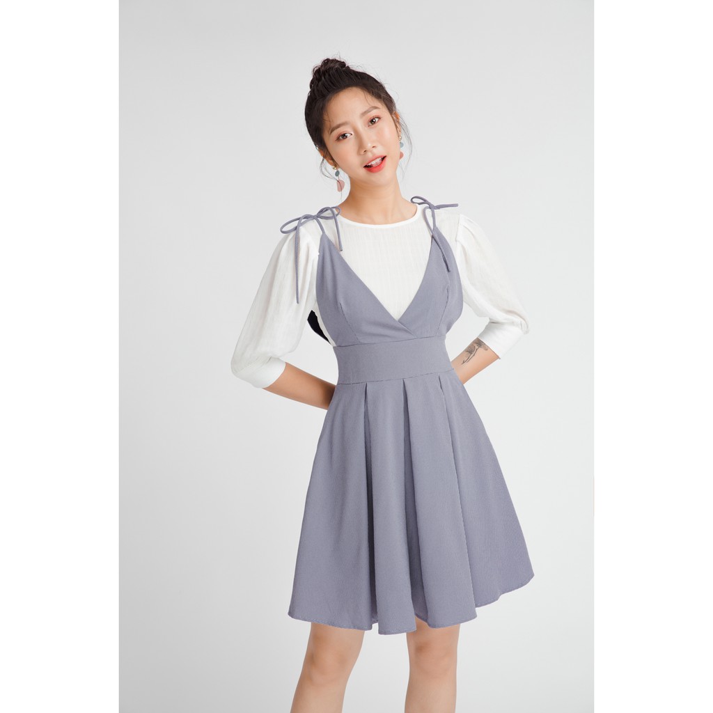 Đầm xòe tay lửng trắng phối màu DEW0053 - 92Wear | BigBuy360 - bigbuy360.vn