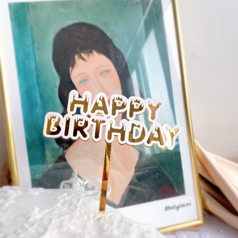 Que cắm Acrylic Happy birthday tuyết cao cấp trang trí bánh kem, phụ kiện trang trí bánh sinh nhật