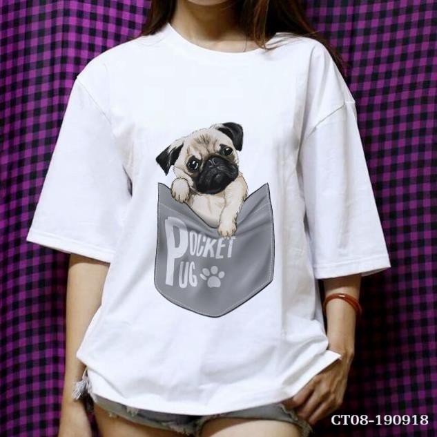 SALE- [ NHẬP AOTHP20XU ] Hoàn 20% Xu _ ÁO THUN UNISEX HÌNH HÌNH CHÓ MẶT XỆ PUG DOG TRONG TÚI -áo HOT