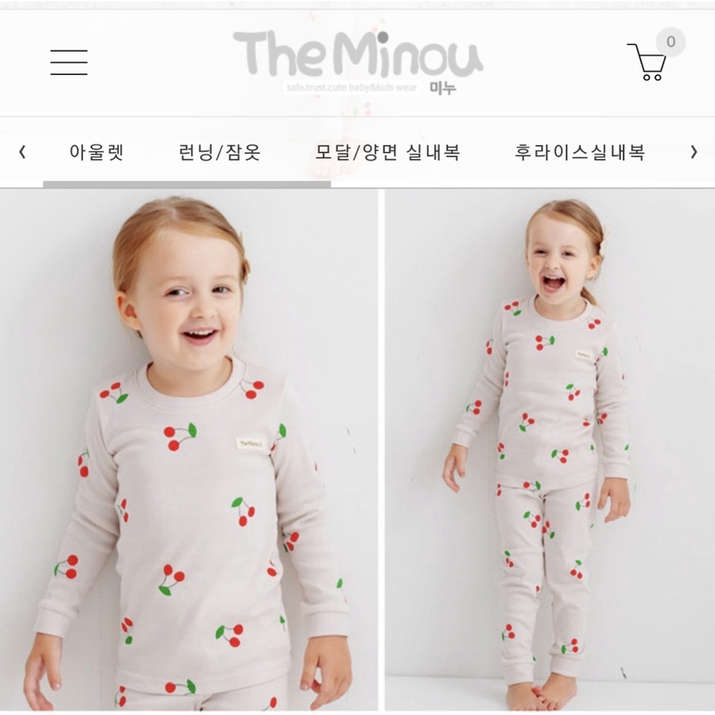 [120-130] Bộ ngủ cotton dài tay thu đông be cherry cho bé gái xuất Hàn dư xịn