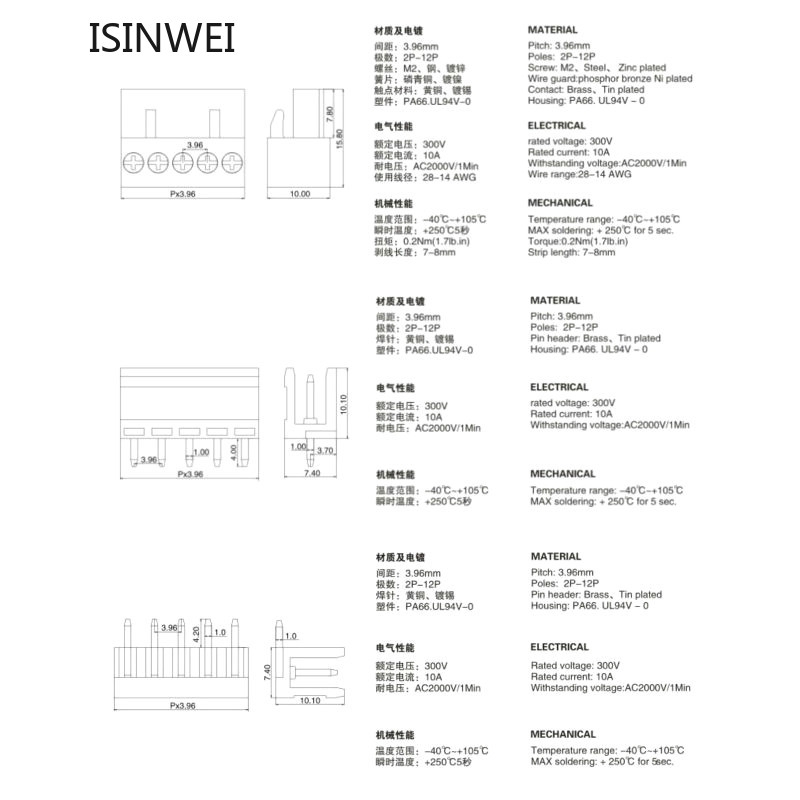 10 bộ đầu kết nối HT3.96 2PL 3.96mm + đuôi cắm