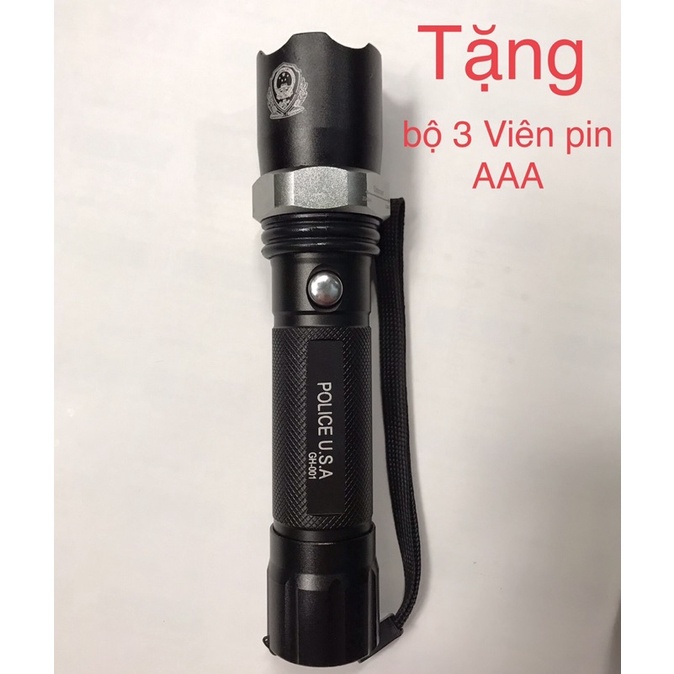 Đèn Pin Police USA Siêu Sáng GH-001 CREE Q5 nhập khẩu Thái lan với vỏ hợp kim nhôm và 3 chế độ sáng, cực mạnh, mạnh,nháy