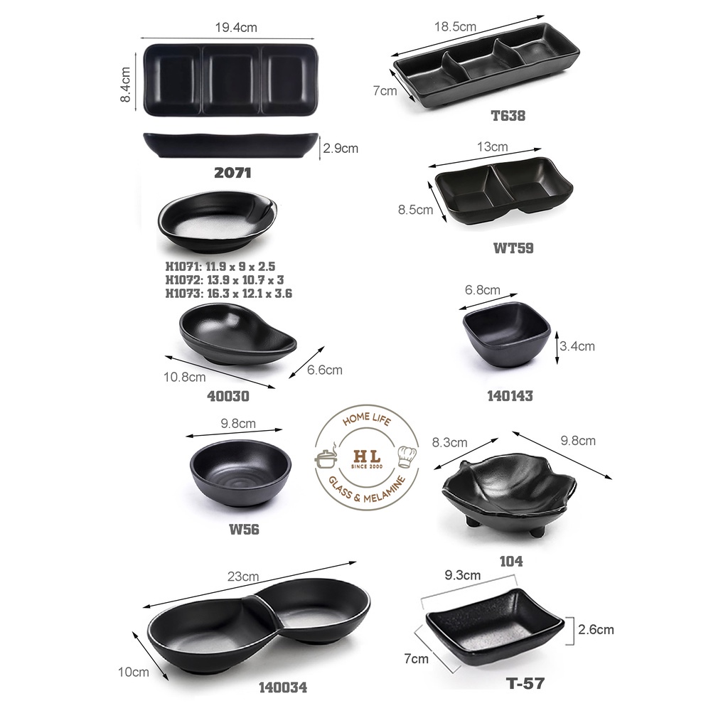 Muối tiêu tròn - lá , 1-2-3 ngăn  Melamine 100% Ngọc Đen Mờ | ĐĨA MUỐI TIÊU CHẤT LIỆU MELAMINE ĐEN NGỌC HÀN QUỐC