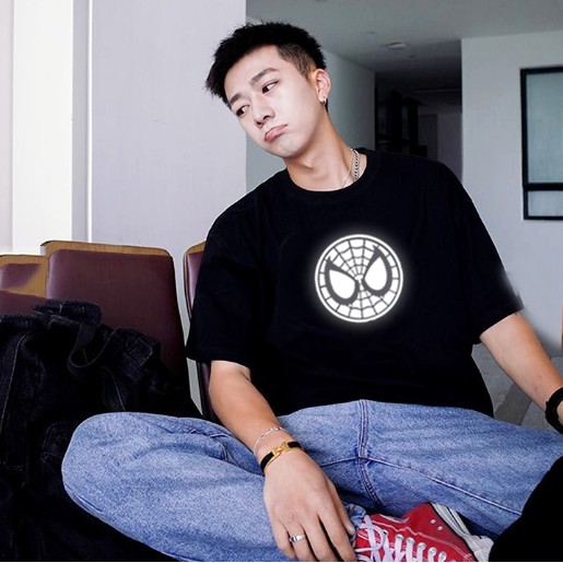 Áo thun đen phản quang tay lỡ form rộng NGƯỜI NHỆN unisex nam nữ basic áo phông oversize street style