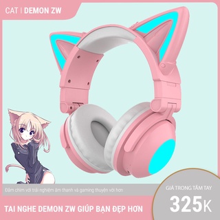 Tai Nghe Tai Mèo DEMON ZW headphone Chơi Game Không Dây Bluetooth 5.0 Chống Ồn Hình Tai Mèo Dễ Thương Bảo Hành 12 Tháng.