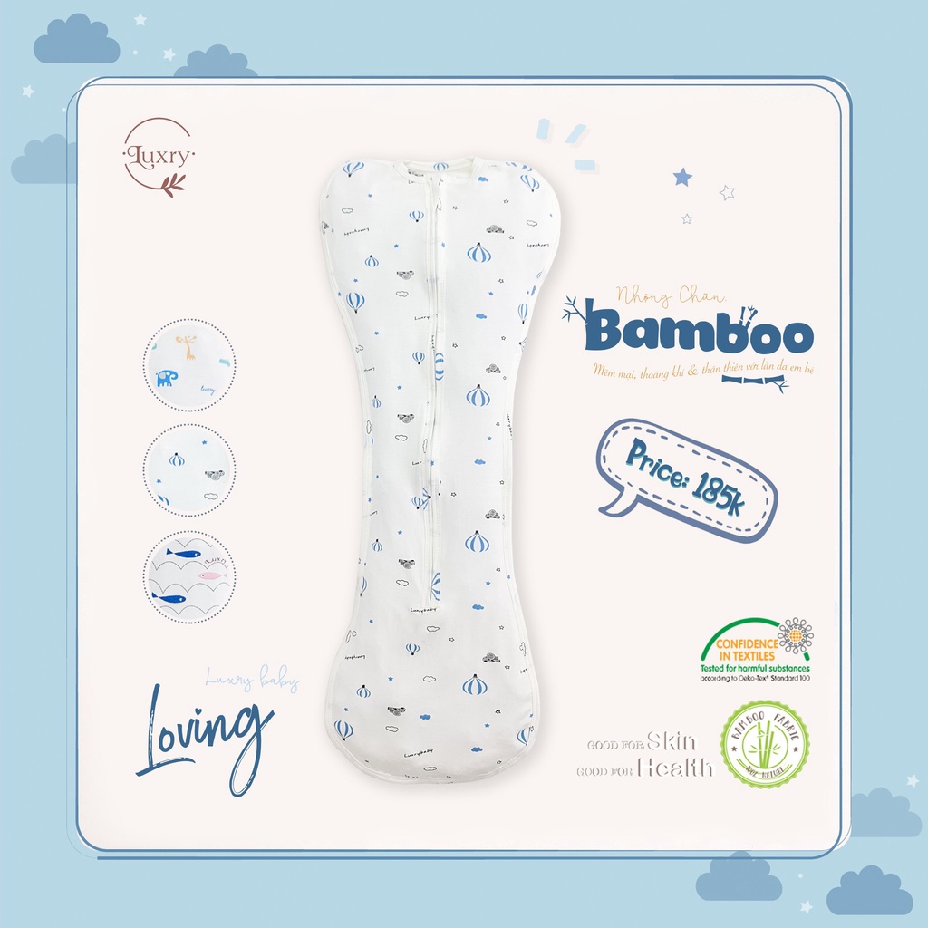 Nhộng chũn cho bé từ vải sợi tre Bamboo giúp trẻ ngủ ngon giấc an toàn kháng khuẩn nhà Luxry