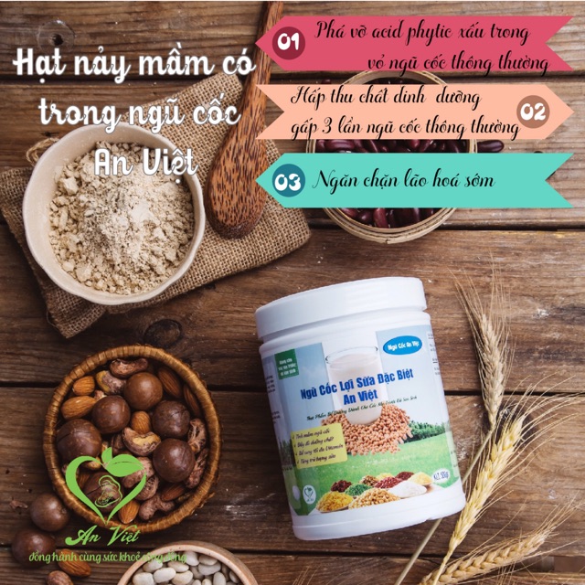 Ngũ cốc lợi sữa An Việt, loại đặc biệt, chính hãng, uy tín. Ngũ cốc lợi sữa tốt nhất, gọi sữa về nhanh, từ hạt nảy mầm.