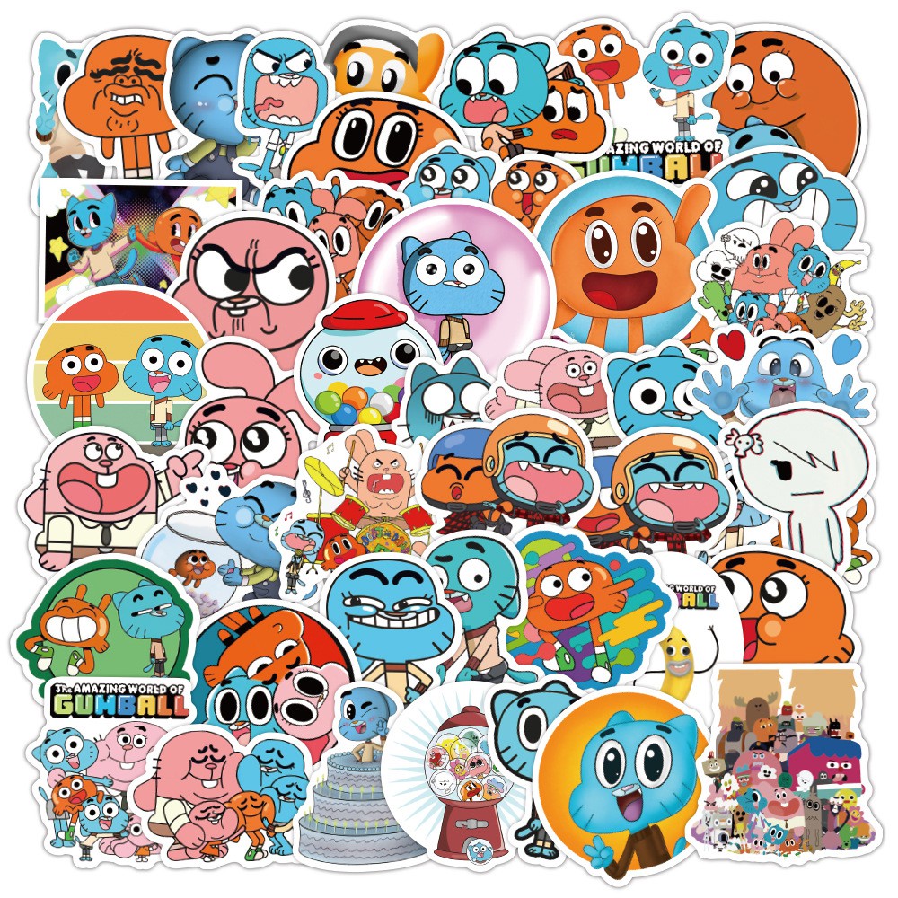 Y&P| Hình Dán Chống Nước The Amazing World of Gumball Phim Hoạt Hình Mũ Bảo Hiểm Máy Tính Xách Tay Hành Lý Dán Thiết Lập, 50 tờ
