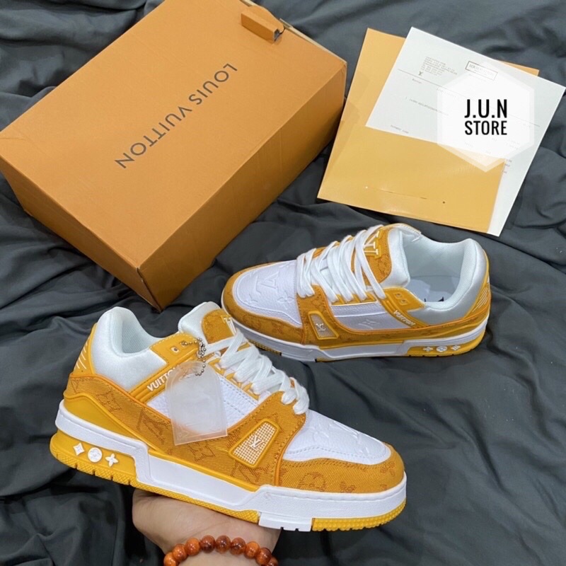 GIÀY LV TRAINER SNEAKER WHITE YELLOW TRẮNG VÀNG DA THẬT SC