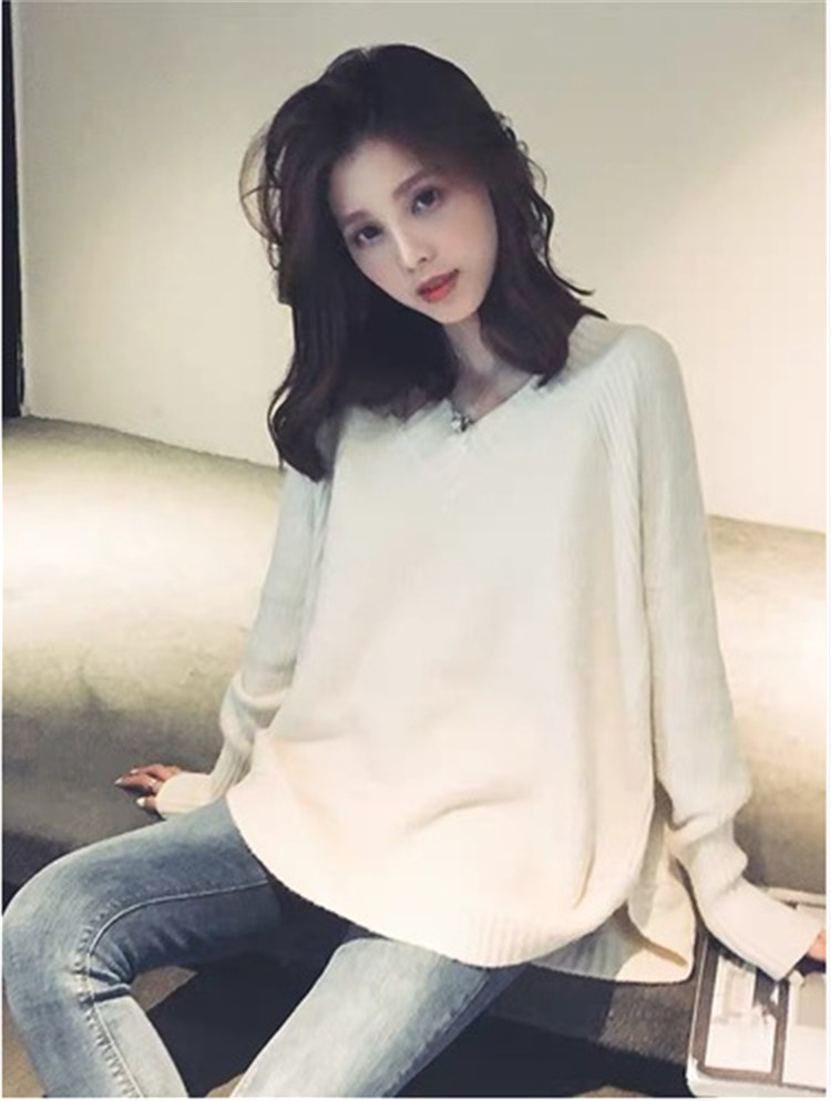 Fashion Lazy Style Loose Knit Pullover Top Women All-match Long Sleeved V-neck Sweater | BigBuy360 - bigbuy360.vn
