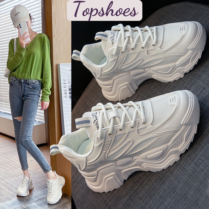 Giày sneaker nữ độn đế da phối vải lưới thoáng khí mùa hè phong cách Hàn Quốc hot 2023 size 36-40 [028]